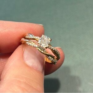 Gold and Silver Twisted Band Ring with Diamond Accents